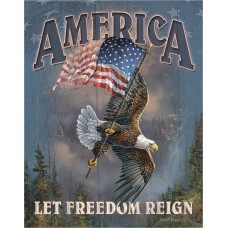 America Let Freedom Reign. Tin Sign